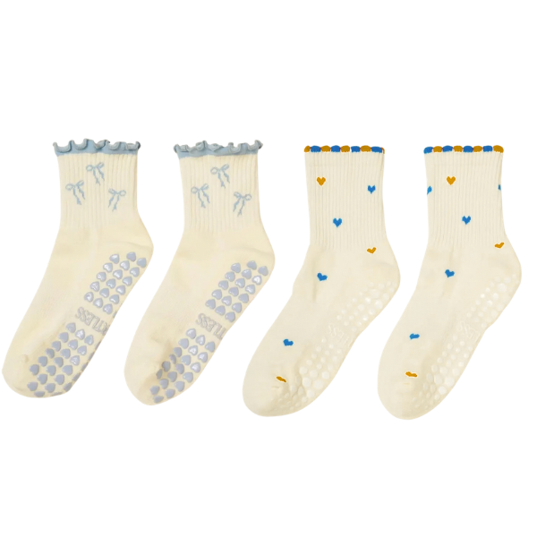 Blue grip socks bundle til pilates og reformer med skridsikker sål