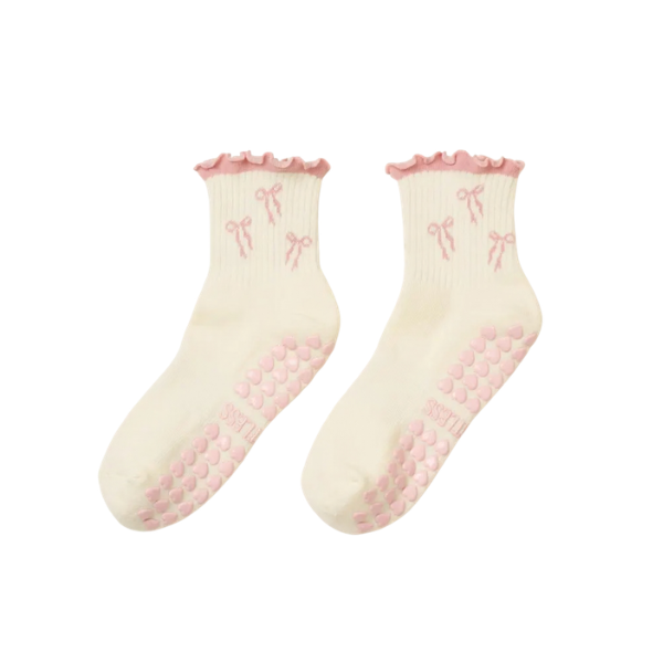 Skridsikre grip sokker i pink med frill design