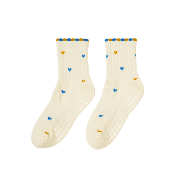 Grip socks til pilates med hjerte mønster og anti-slip sål