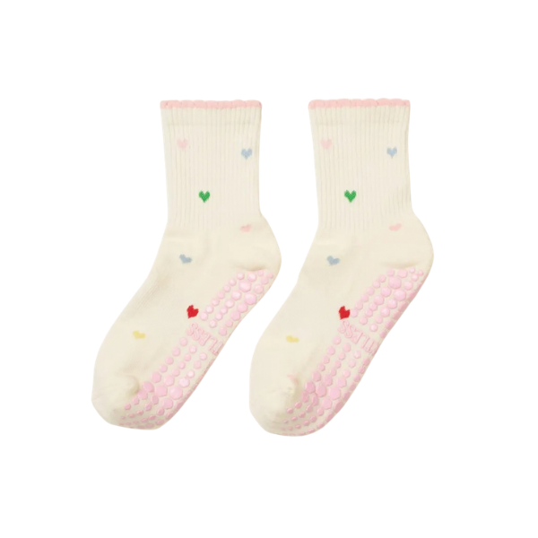 Skridsikre grip sokker i pink med heart design