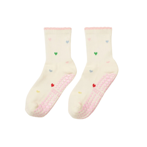 Skridsikre grip sokker i pink med heart design