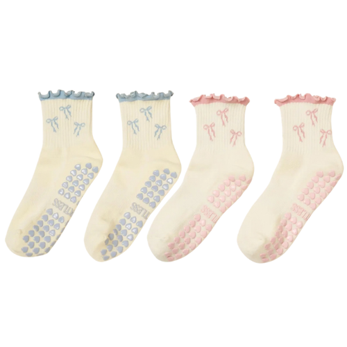 Grip socks bundle til pilates med frill design og skridsikker sål
