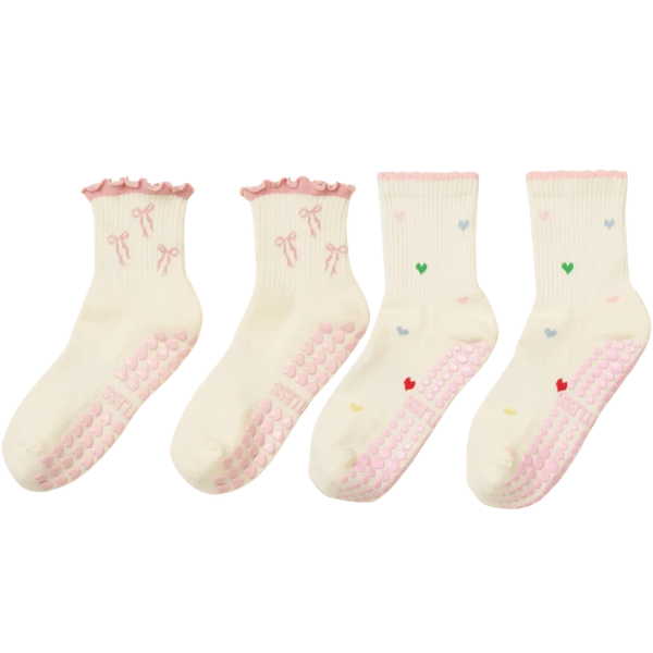 Soft pink grip socks bundle til pilates og reformer med skridsikker sål