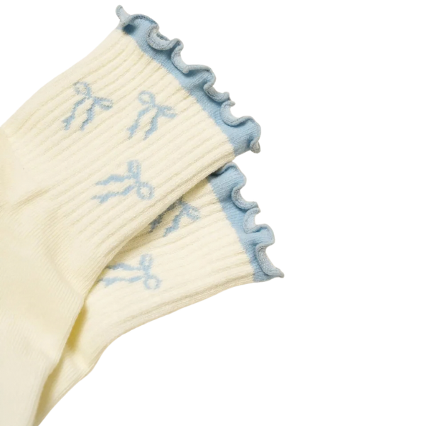 Blå grip socks med bow og frill design – skridsikre pilates sokker